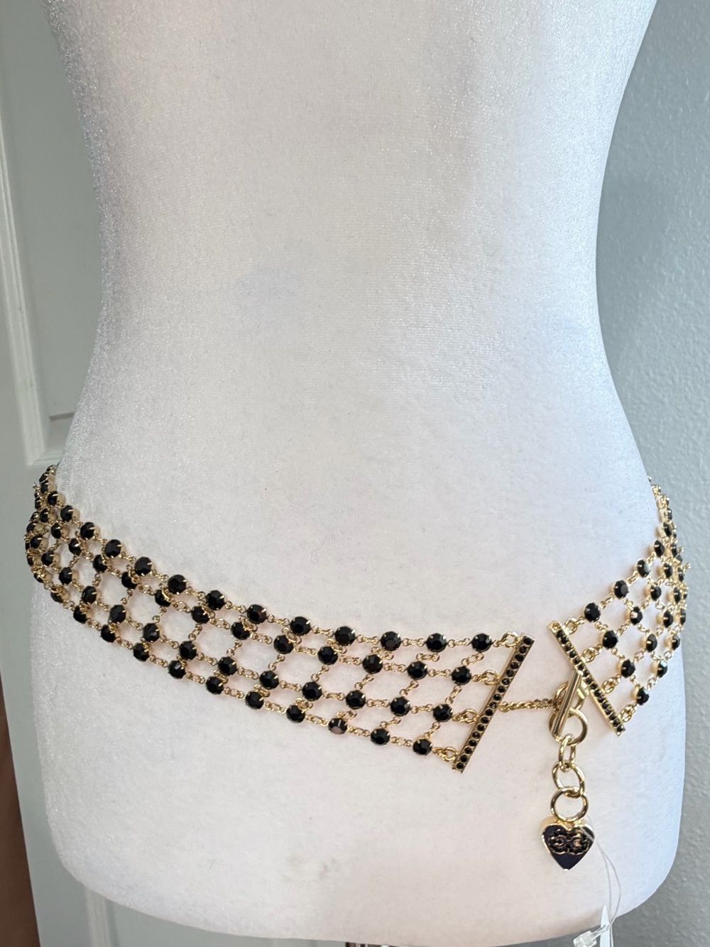 RARE Escada Crystal Multistrand Chain Statement Belt Black Gold Large NWT